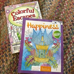 2 new adult coloring books Colorful‎ Escapes & Happiness with journaling…